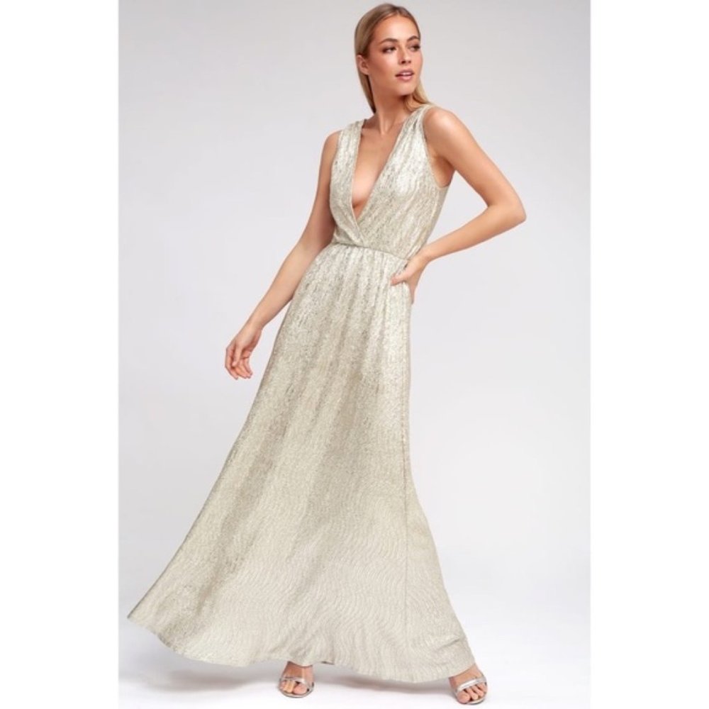 NWT Lulus All That Shimmers is Gold Dress SZ Small